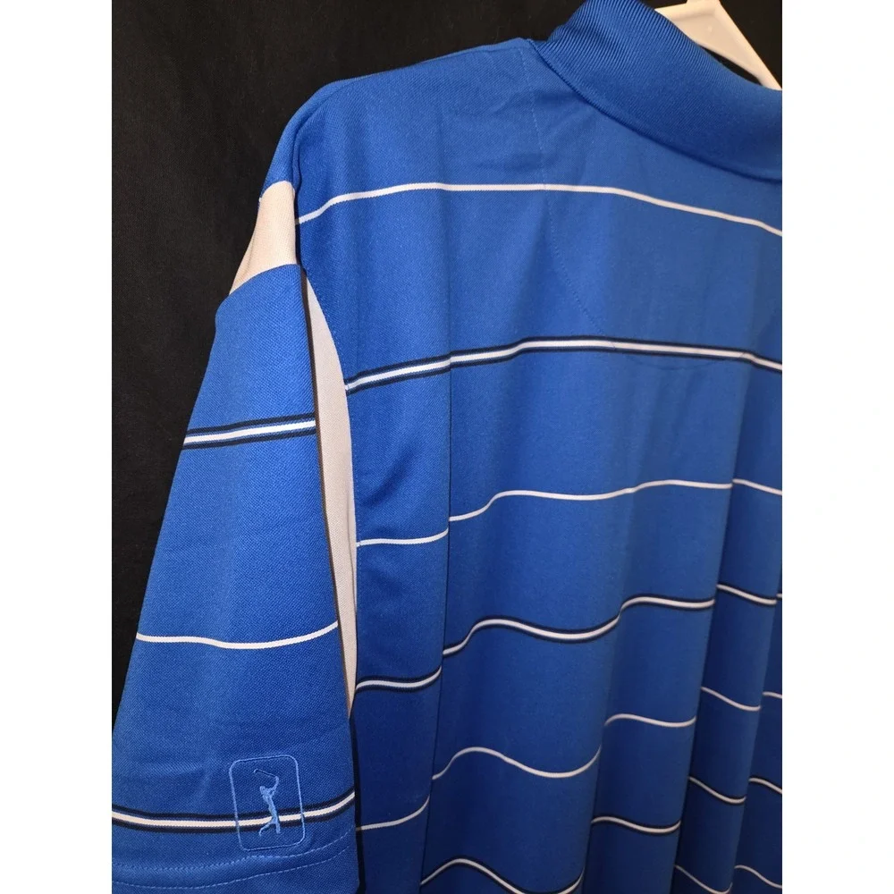 PGA Tour - Pro Series Athletic Fit Golf‎ Polo - Blue Striped L UV PROTECTION NWT